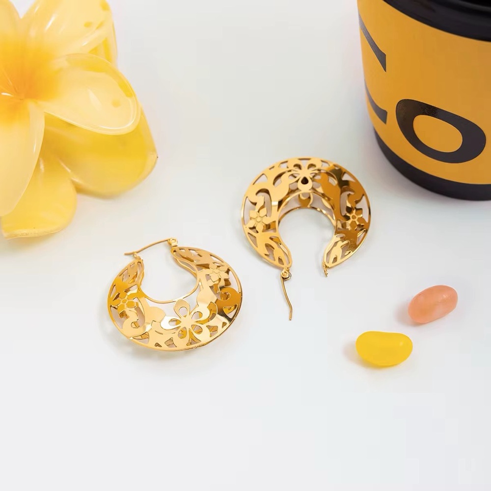 18 K Gold Plated Stainless Steel Cutout Hoop Earrings